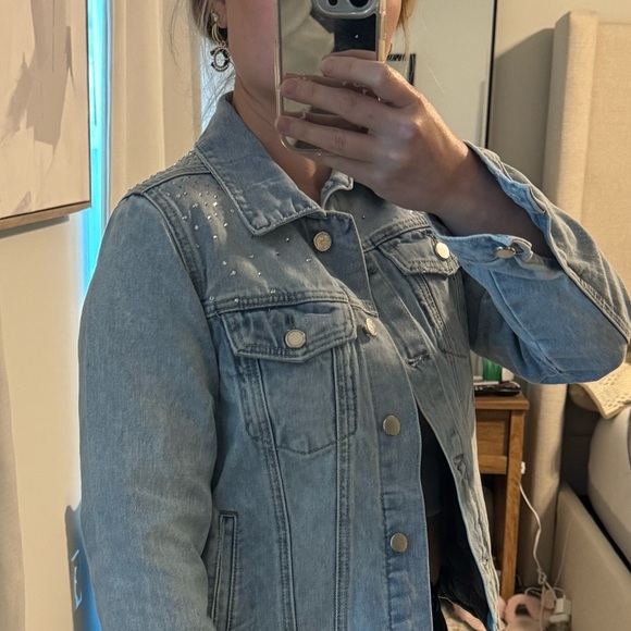 Light Blue Denim Jacket with Studded Shoulders - Picture 8 of 11